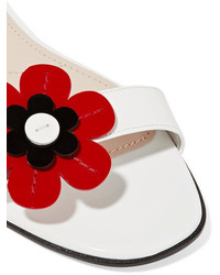 Prada Floral Appliqud Patent Leather Sandals White
