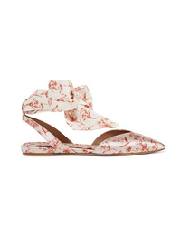 White Floral Satin Ballerina Shoes