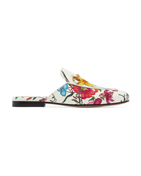 White Floral Satin Loafers