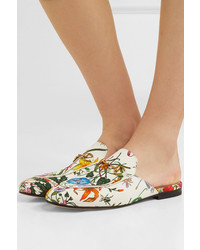 Gucci Princetown Horsebit Detailed Floral Print Canvas Slippers