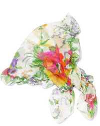 Balenciaga Ruffled Floral Print Silk Georgette Scarf White