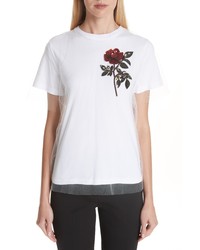 White Floral Sequin Crew-neck T-shirt