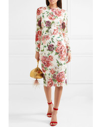 Dolce & Gabbana Floral Print Corded Lace Midi Dress