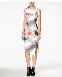 ECI Floral Print Striped Asymmetrical Scuba Dress