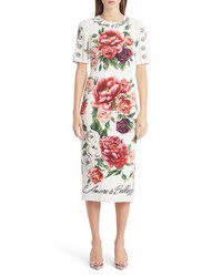 Dolce & Gabbana Jewel Button Peony Print Cady Dress