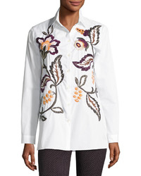 Etro Floral Embroidered Cotton Shirt Ivory