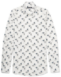 Dolce & Gabbana Slim Fit Floral Print Cotton Poplin Shirt
