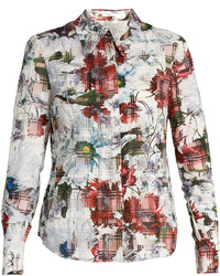 Erdem Sloane Floral Print Cotton Blend Seersucker Shirt