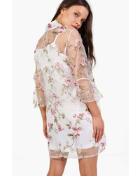 Boohoo Aoife Floral Organza Flute Sleeve Shirt Dress
