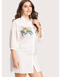 Romwe Embroidery Front Shirt Dress