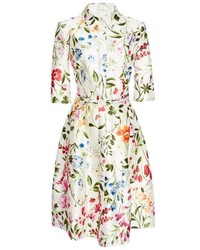 Oscar de la Renta Floral Print Cotton And Silk Blend Dress