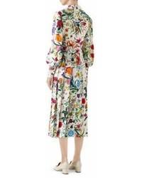 Gucci Floral Print Silk Shirt Dress