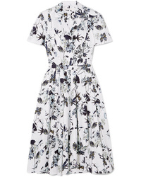 Jason Wu Collection Pleated Floral Print Cotton Poplin Dress