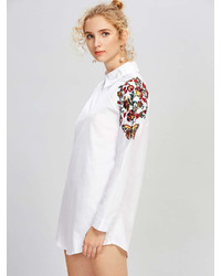 Romwe Shoulder Embroidery Shirt Dress