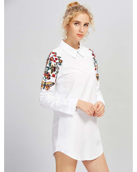 Romwe Shoulder Embroidery Shirt Dress