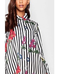Boohoo Tyler Stripe Floral Print Shirt Dress