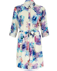 River Island White Digital Floral Print Shirt Dress