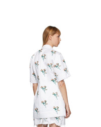Marina Moscone White Embroidered Basque Shirt Dress
