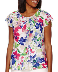 Liz Claiborne Short Sleeve Floral Print Blouse Tall