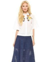 Suno Button Down Embroidered Top