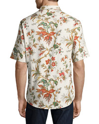 McQ Alexander Ueen Floral Print Short Sleeve Shirt Off White