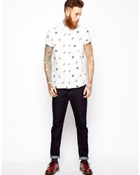 Asos Brand Linen Shirt In Short Sleeve With Floral Print
