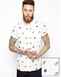 Asos Linen Mix Shirt In Short Sleeve With Floral Print