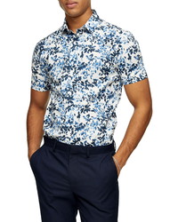 Topman Blur Floral Slim Fit Short Sleeve Button Up Shirt
