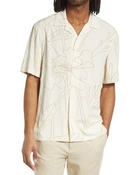 Club Monaco Floral Short Sleeve Button Up Shirt In Egret At Nordstrom