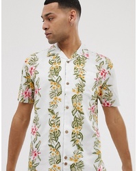 Bellfield Hawaiian Floral Print Viscose Shirt In White