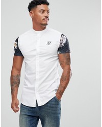 Siksilk Muscle Shirt In White With Floral Sleeves