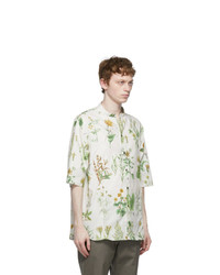 Salvatore Ferragamo Off White Herbal Print Short Sleeve Shirt