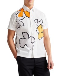 Ted Baker London Olympik Floral T Print Short Sleeve Button Up Shirt