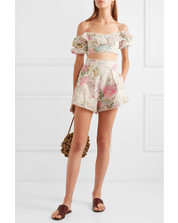 Zimmermann Heathers Floral Print Broderie Anglaise Cotton Shorts