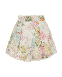 Zimmermann Heathers Floral Print Broderie Anglaise Cotton Shorts