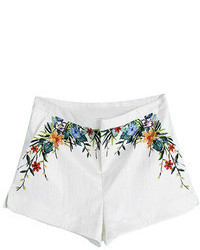 Romwe High Waisted Floral Print White Hot Shorts