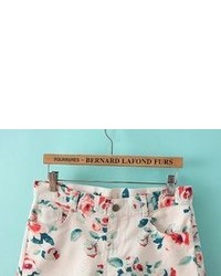 White Pockets Floral Straight Shorts