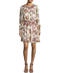 Tory Burch Indie Smocked Off The Shoulder Floral Silk Dress Ivory