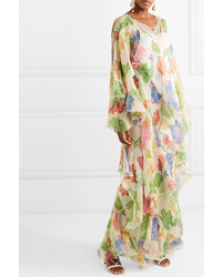 Etro Ruffled Floral Print Silk Tte Gown