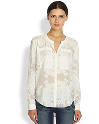 Rebecca Taylor Silk Cotton Semi Sheer Floral Patterned Shirt