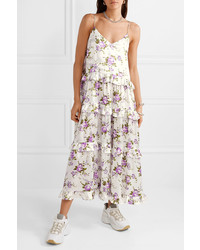 Les Rêveries Med Tiered Floral Print Silk Charmeuse Maxi Dress