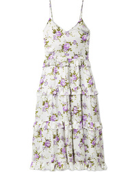 Les Rêveries Med Tiered Floral Print Silk Charmeuse Maxi Dress