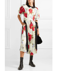 Simone Rocha Paneled Floral Print Silk Satin Midi Dress
