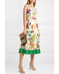 Gucci Pleated Floral Print Silk Midi Dress