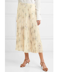 Joseph Abbot Pleated Floral Print Silk Chiffon Midi Skirt