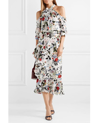 Erdem Roselia Ruffled Floral Print Silk De Chine Midi Skirt