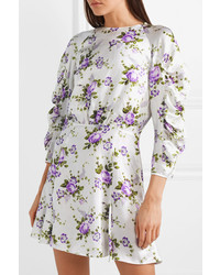 Les Rêveries Ruched Floral Print Silk Charmeuse Mini Dress
