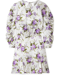 Les Rêveries Ruched Floral Print Silk Charmeuse Mini Dress