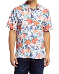 Tommy Bahama Queensland Gardens Floral Short Sleeve Button Up Shirt In Red Cherry At Nordstrom