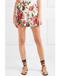 Dolce & Gabbana Ruffled Floral Print Silk Blend Shorts